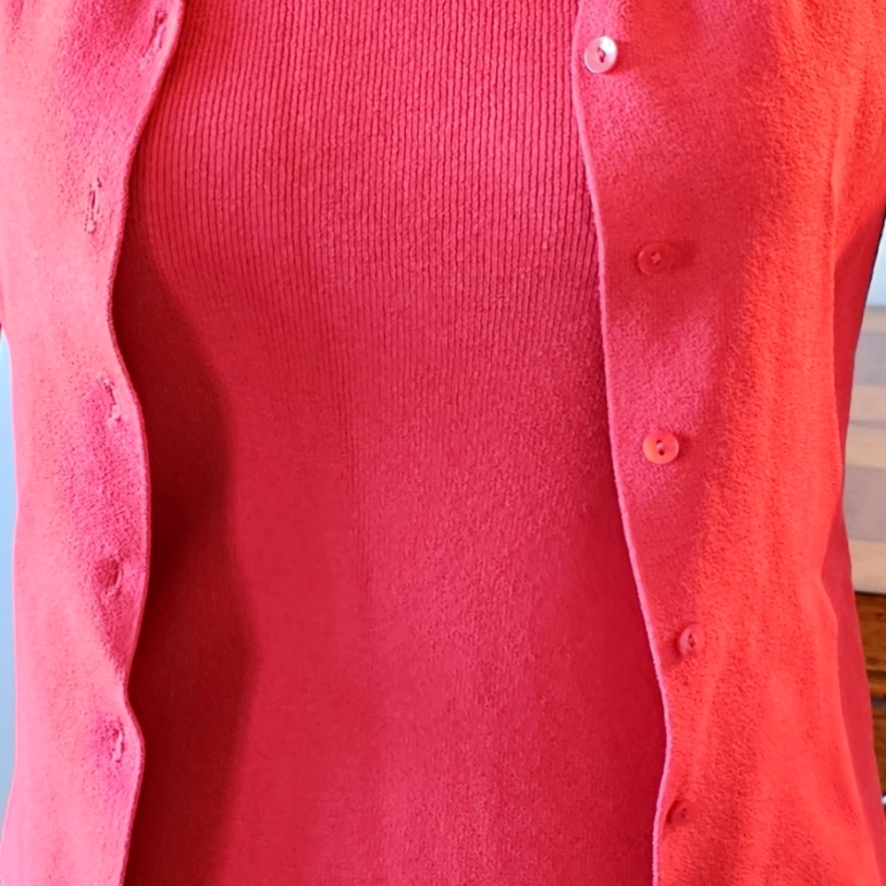 Gently Used-Ann Taylor-Women's-Sleeveless Top & Cardigan Set-Size Petite XS-Pink - Picture 3 of 3